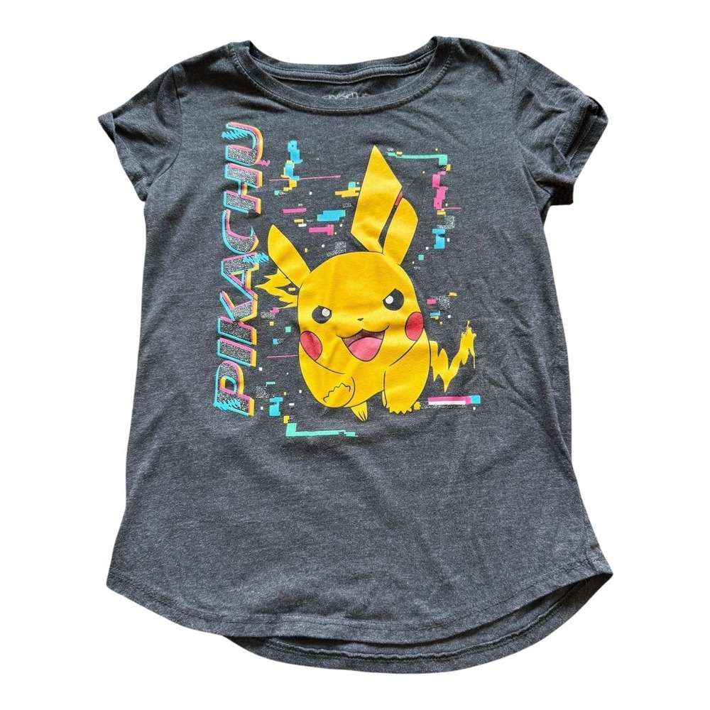 Pokémon Pikachu Graphic T Shirt Kids Large 10-12 Charcoal Gray Licensed Tee